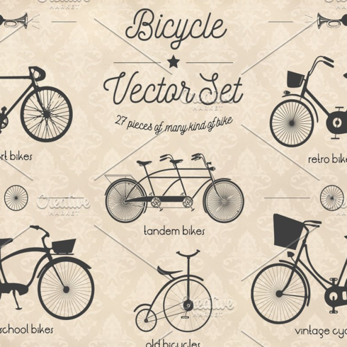 Images preview bicycle vector set.