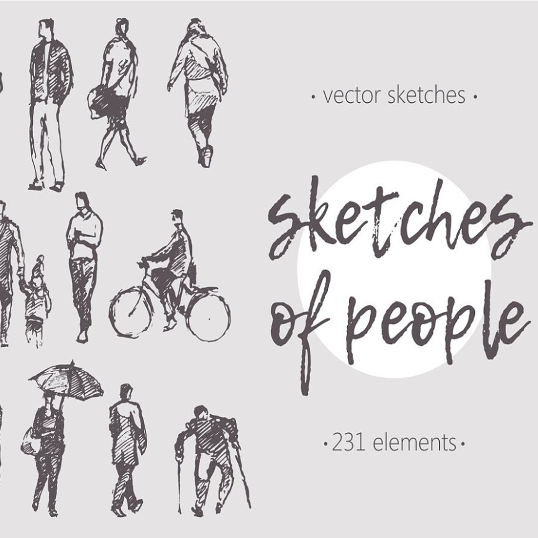 Images preview big collection of sketches of people.