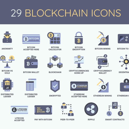Images preview bitcoin blockchain icon set.