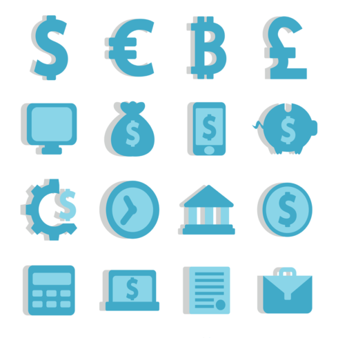 Images preview blue finance icons set.