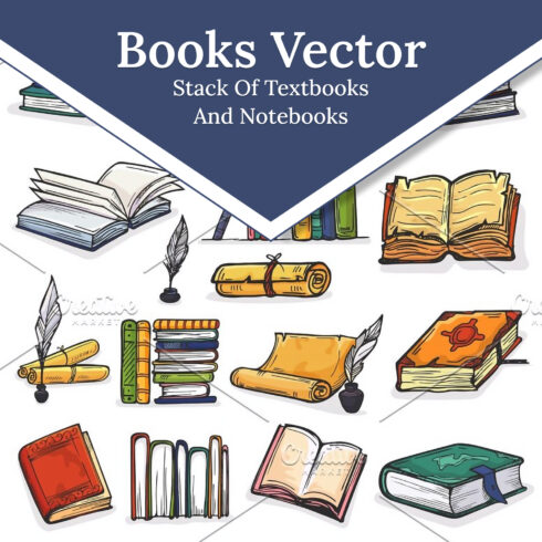 Images preview books vector stack of textbooks and.
