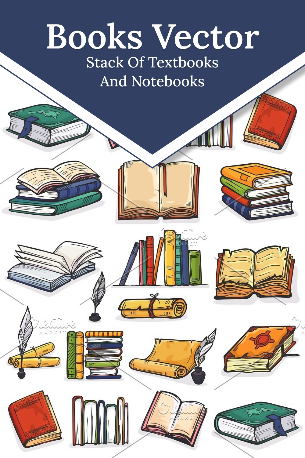 Illustrations books vector stack of textbooks of pinterest,.
