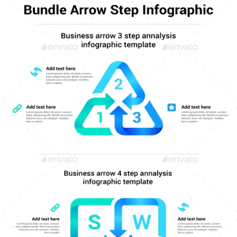 Images preview bundle arrow step infographic.