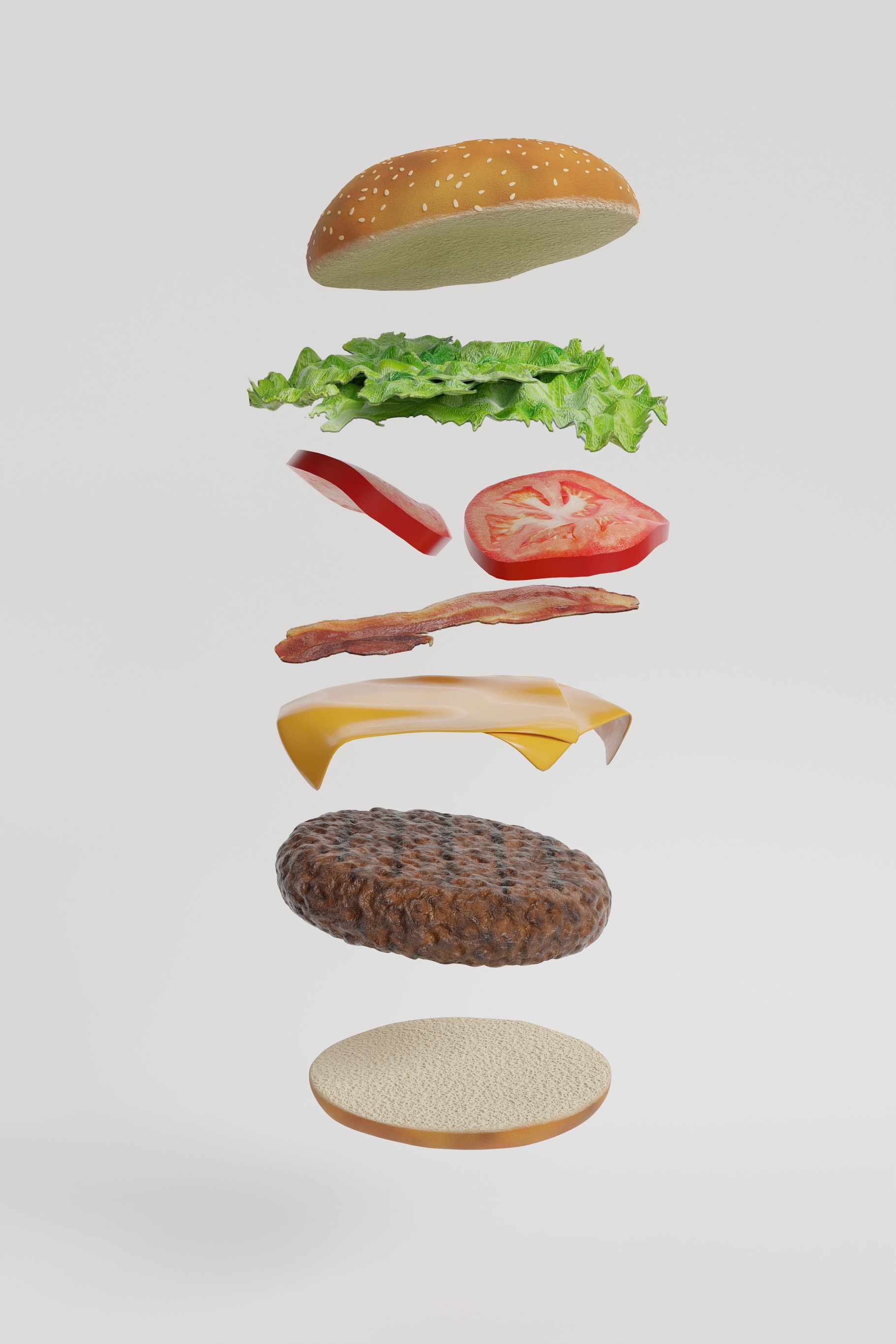 Image of a burger in pieces.