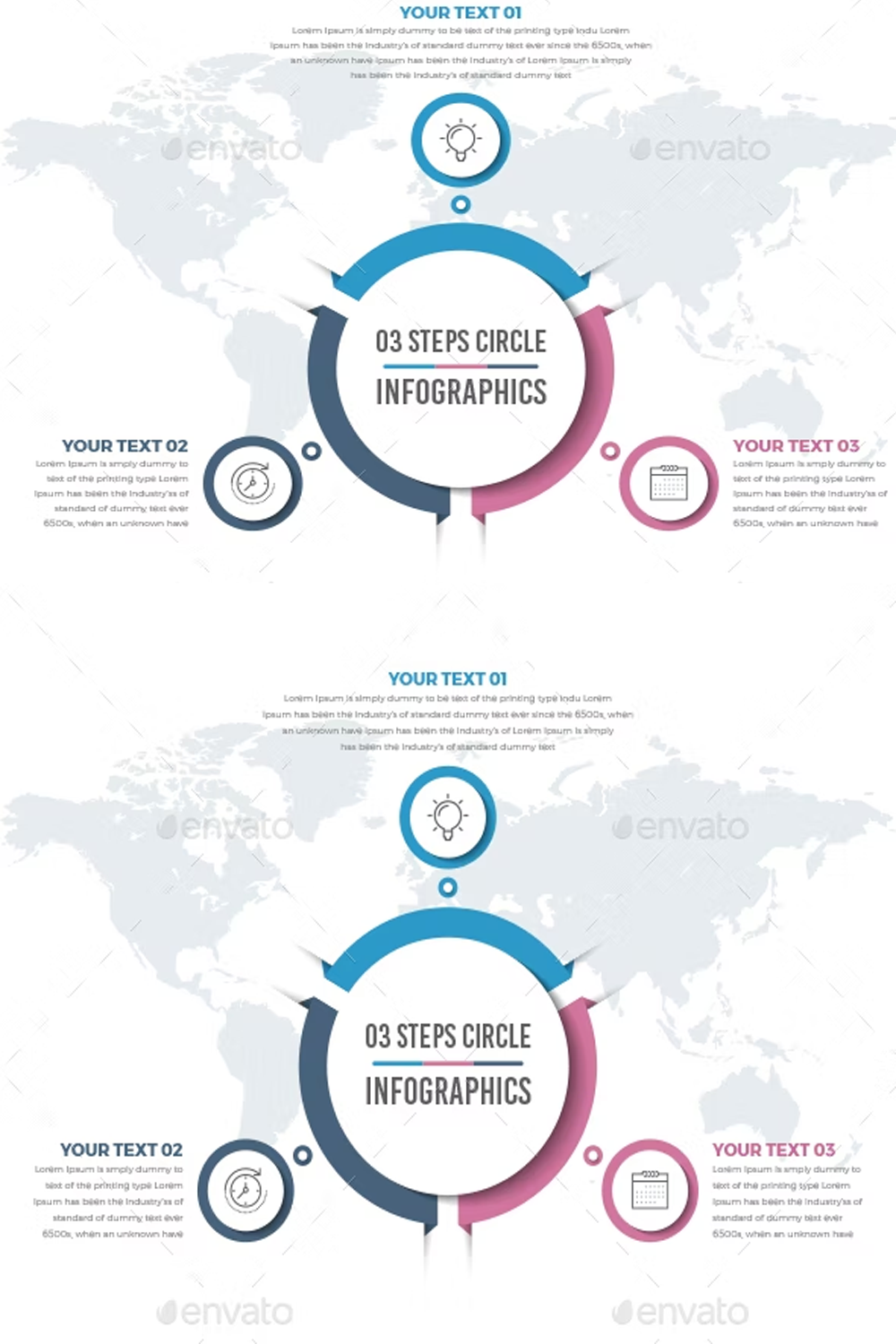 Illustrations business circle infographics with 03 steps of pinterest.