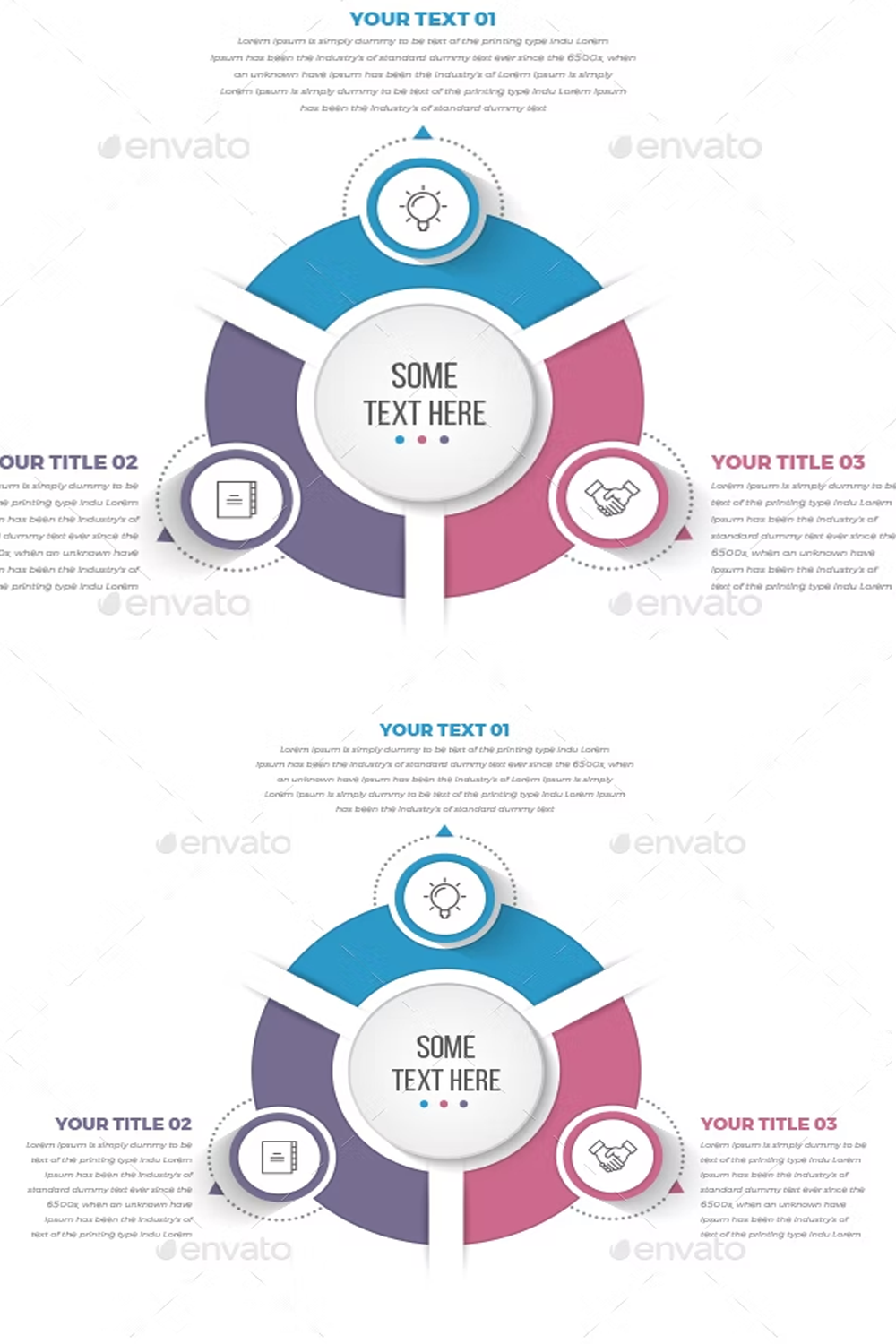 Illustrations business circle infographics with 03 steps of pinterest.