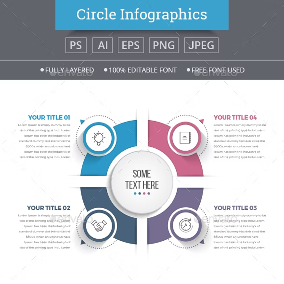 Images preview business circle infographics with 04 steps.