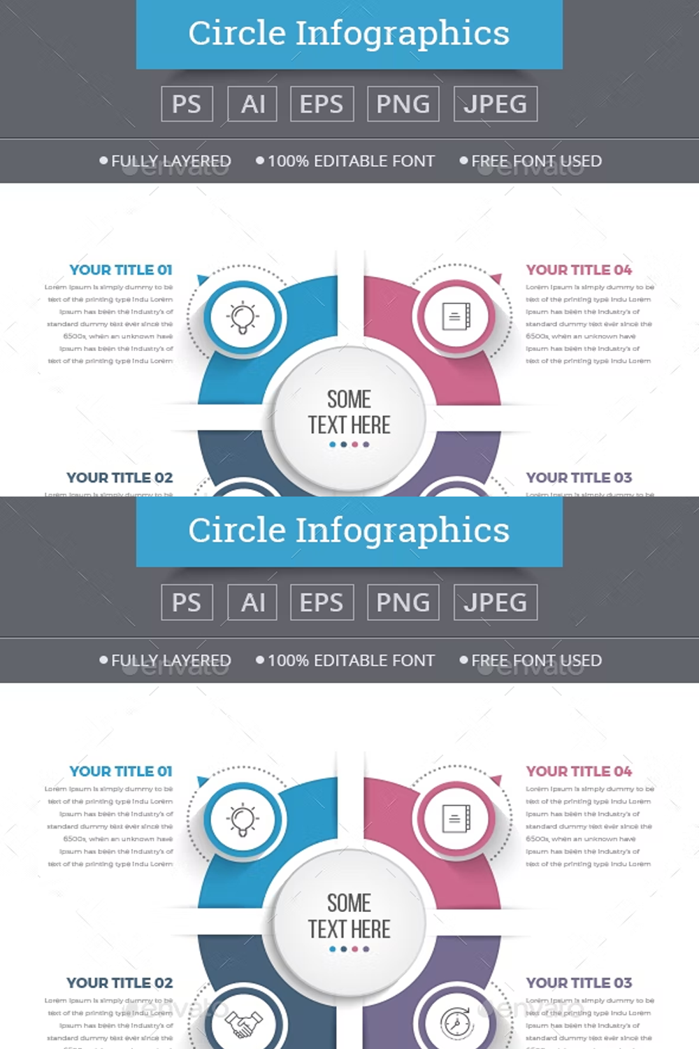 Illustrations business circle infographics with 04 steps of pinterest.