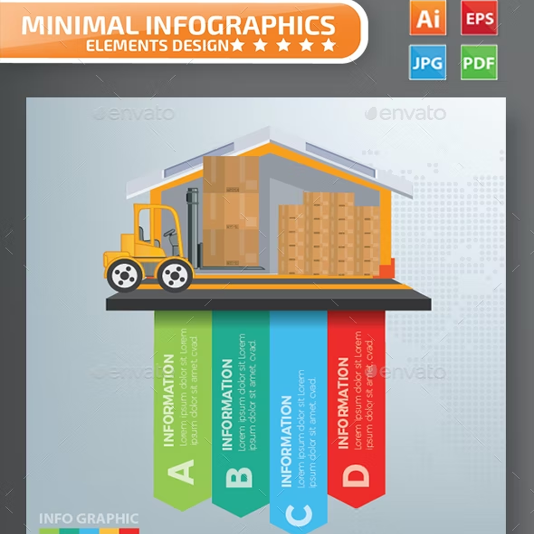 Images preview cargo and warehouse infographics.