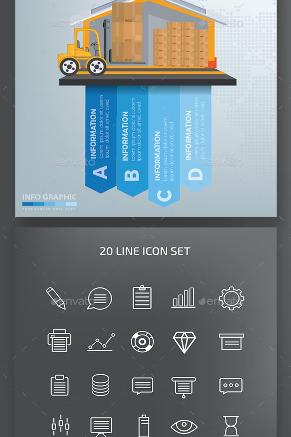 Illustrations cargo and warehouse infographics of pinterest.