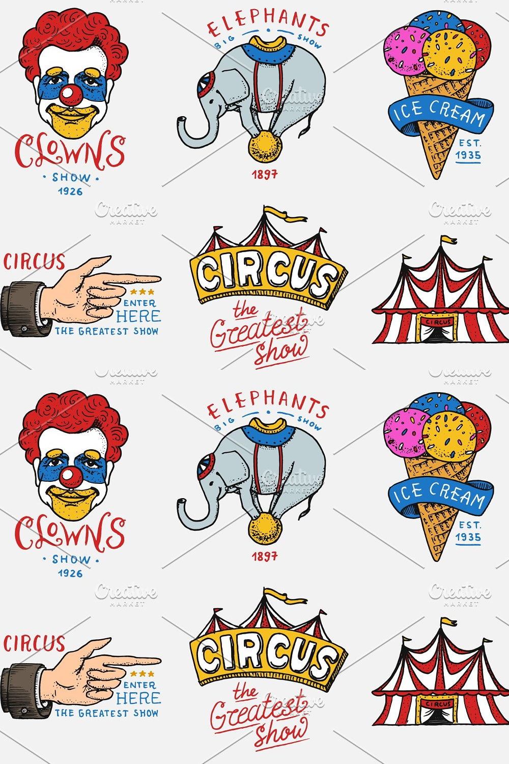 Illustrations carnival circus badge of pinterest.