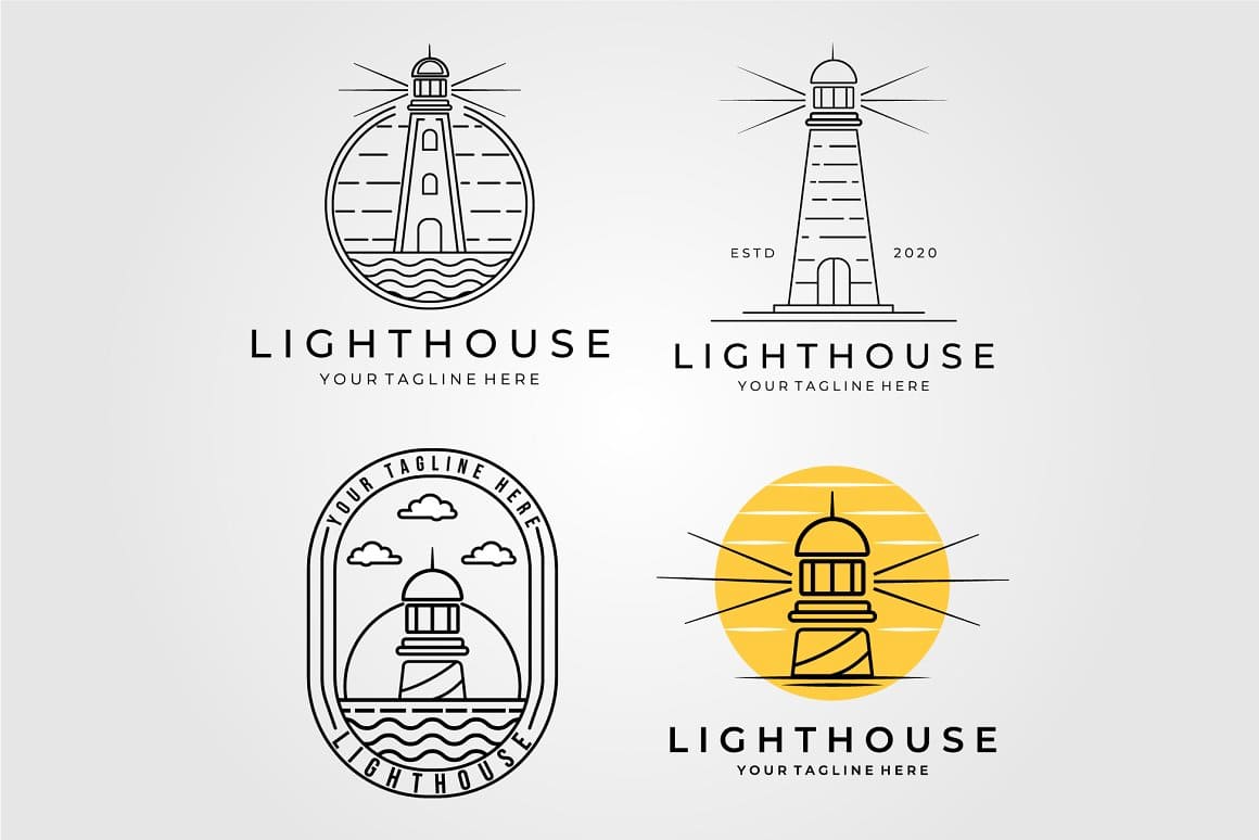 Four set lighthouse vector logo design.
