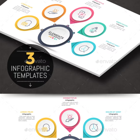 Images preview circular infographic choice template 3 items.