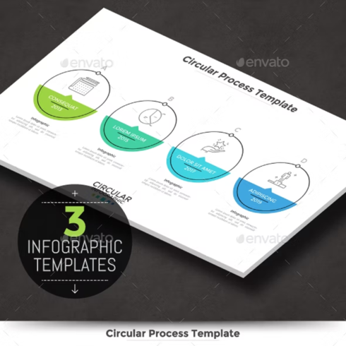 Images preview circular infographic process template 3 items.