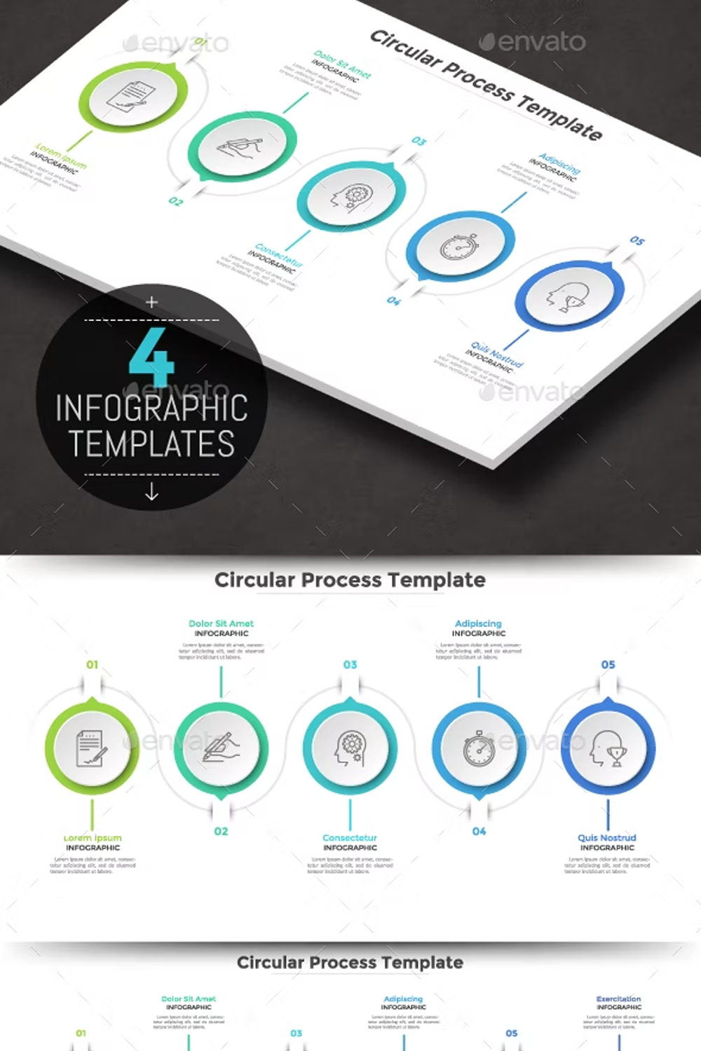 Illustrations circular infographic process template 4 items of pinterest.