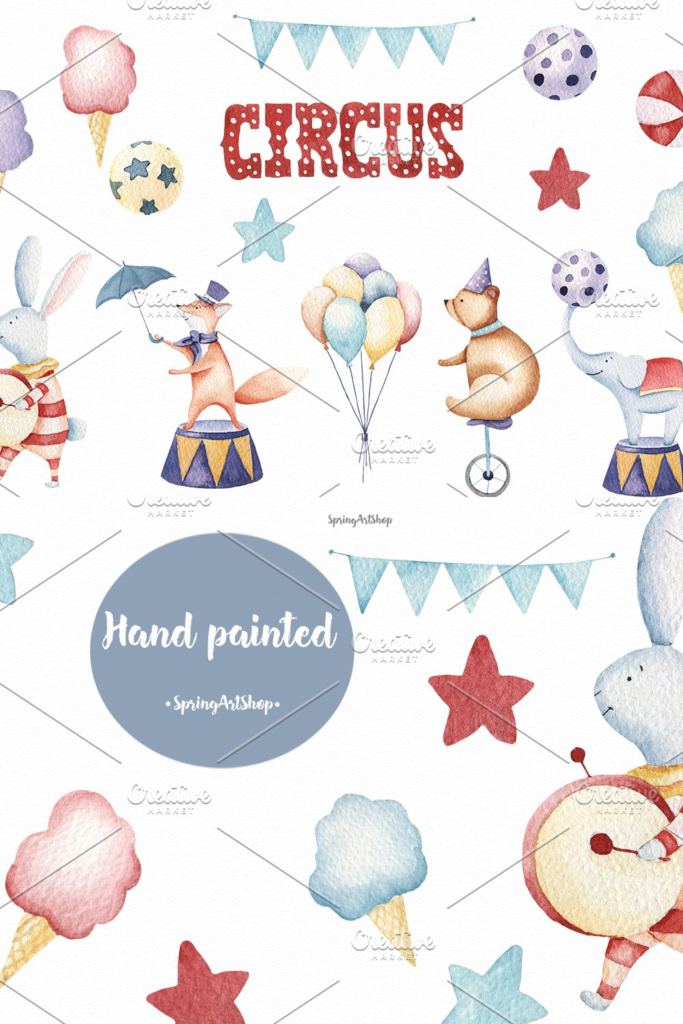Circus Animals Watercolor Clipart – MasterBundles