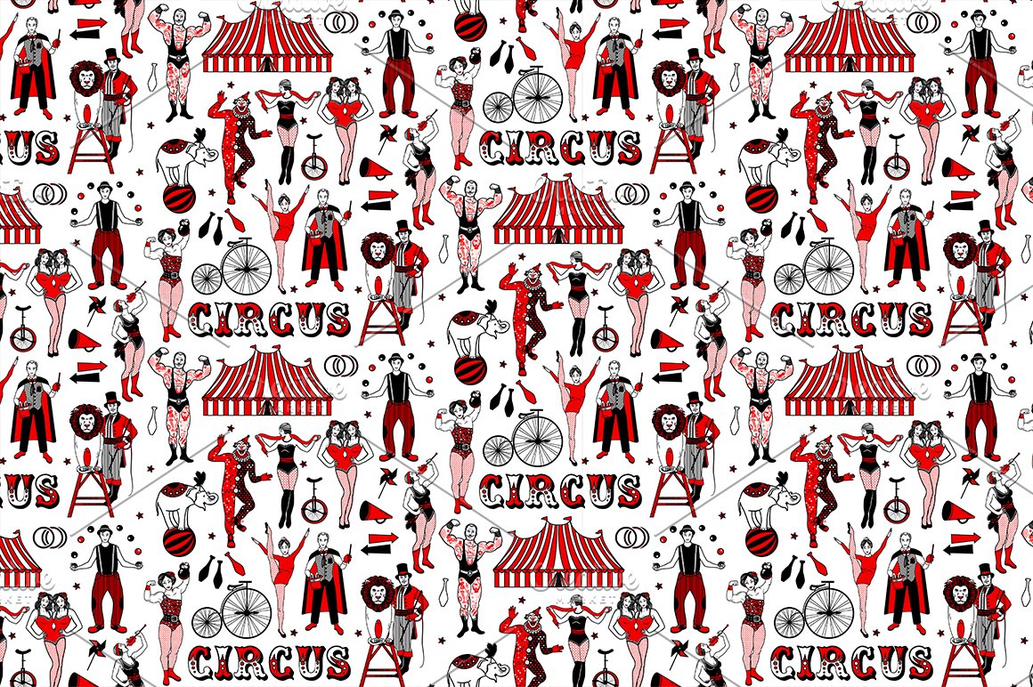 White texture with circus people.