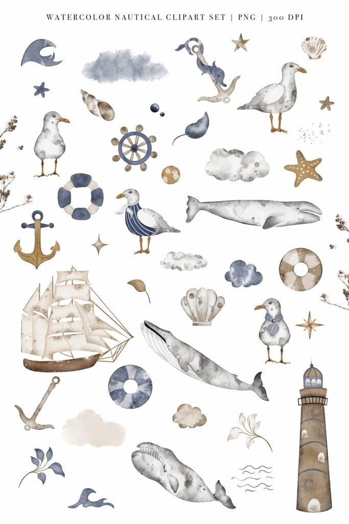 Watercolor Seagull Sailors Nursery – MasterBundles
