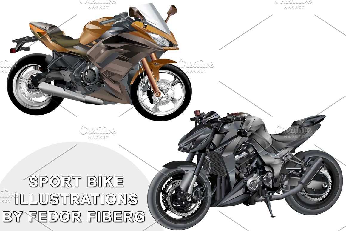 Sports motobike vector illustrations set isolated on white.