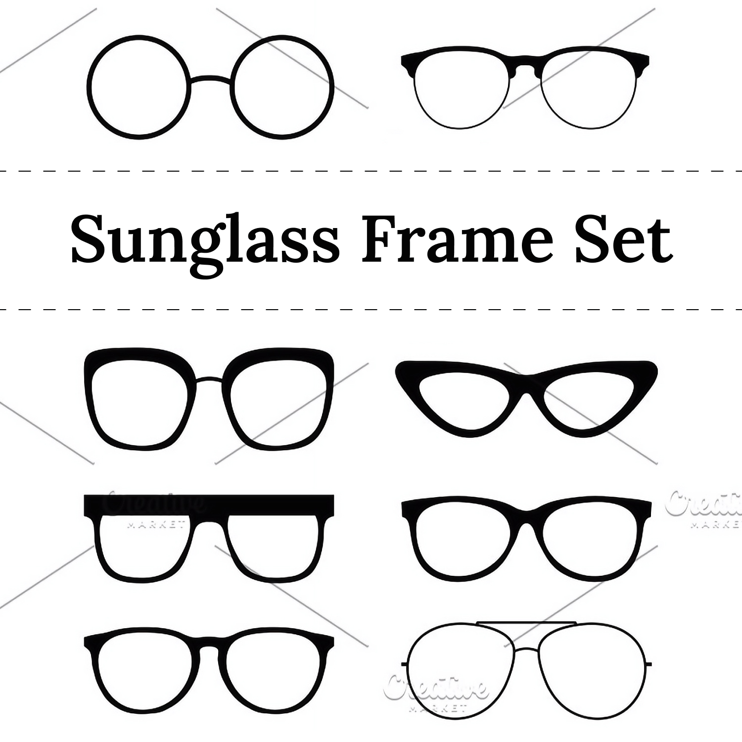 Images preview colored sunglass frame set isolated.