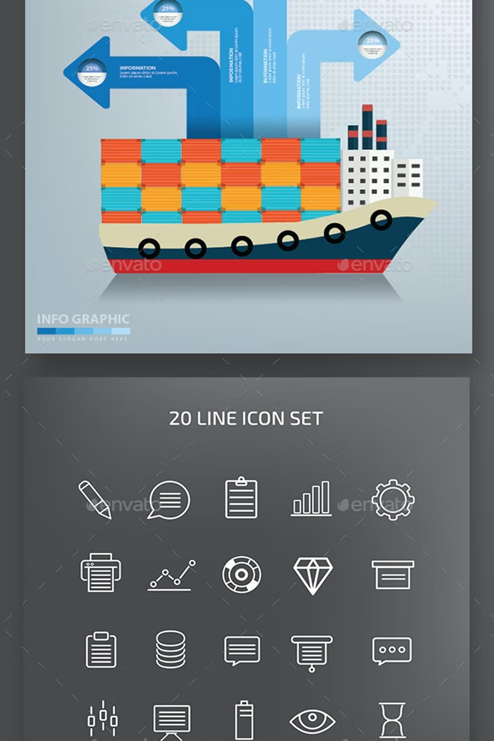 Illustrations container ship infographics design of pinterest.