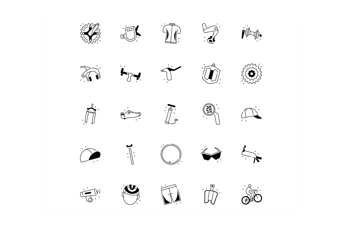 Black icons on the theme of bicycles.