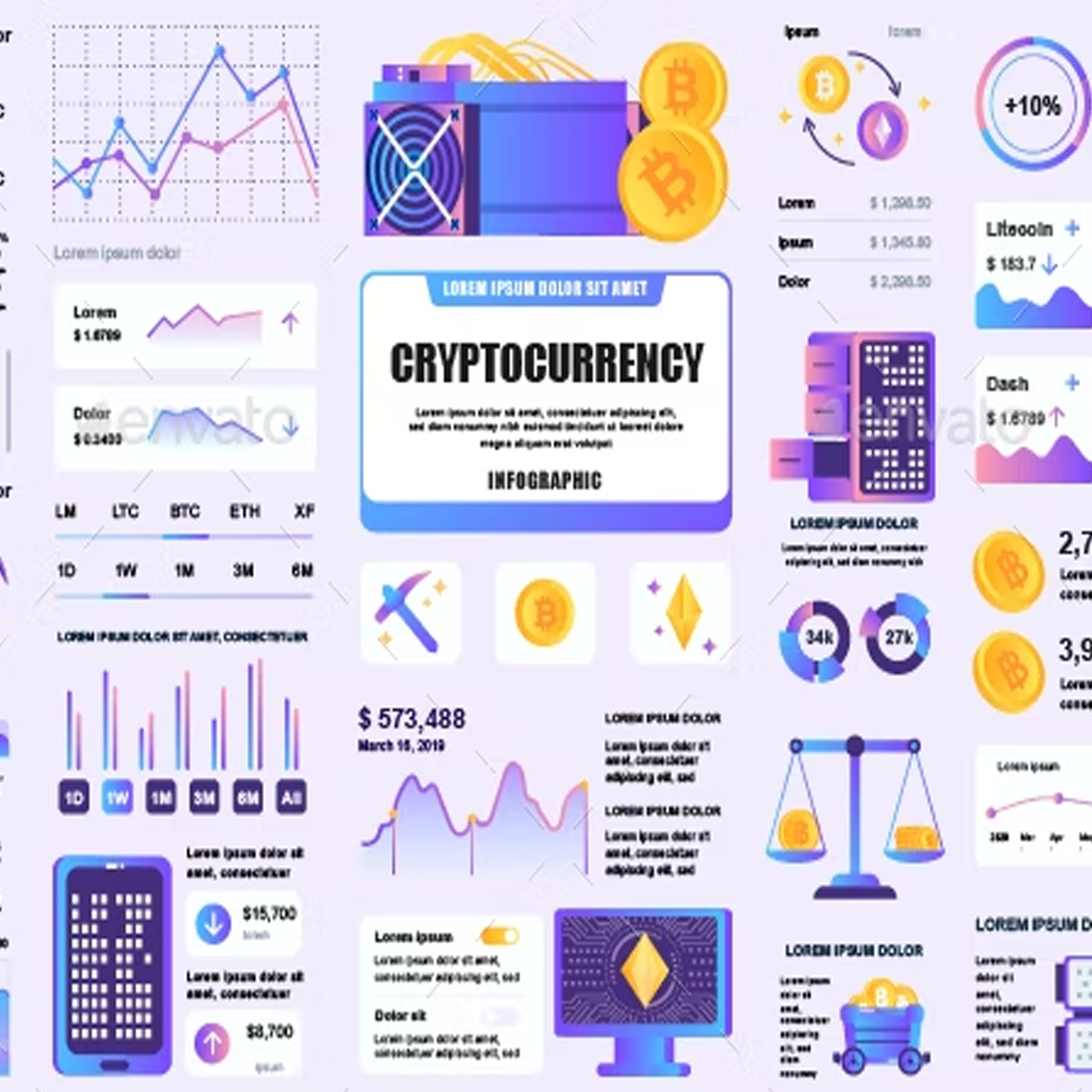 Images preview cryptocurrency infographics.
