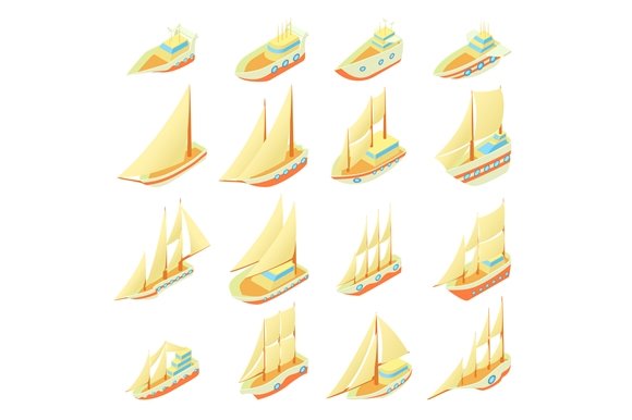 Illustrations sailing ship icons set.