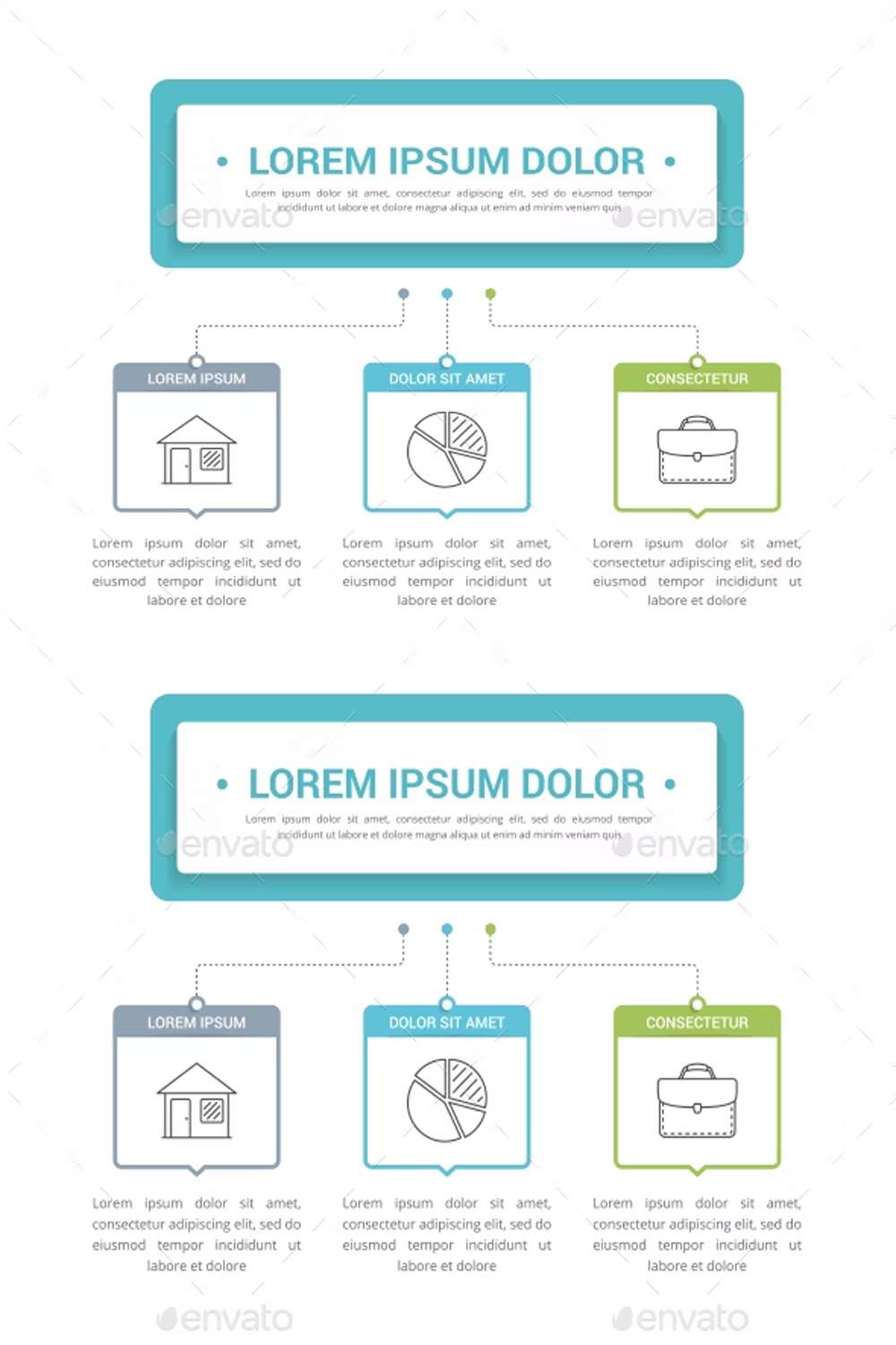 Illustrations diagram with 3 elements of pinterest.