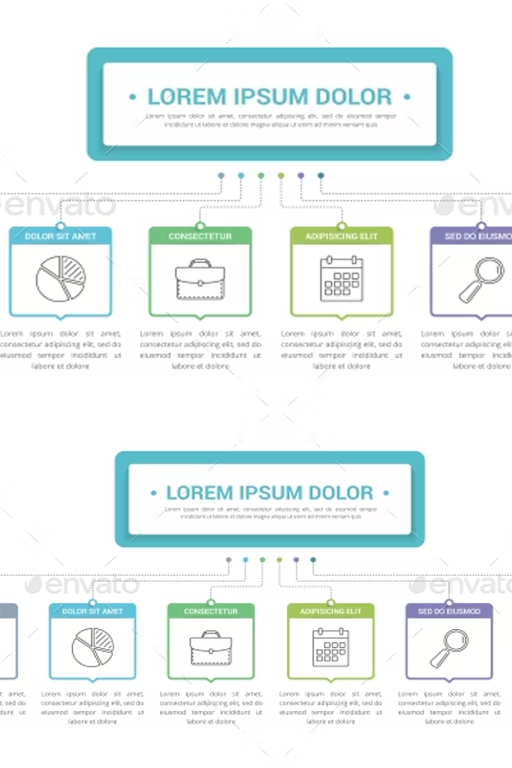 Illustrations diagram with 6 elements of pinterest.