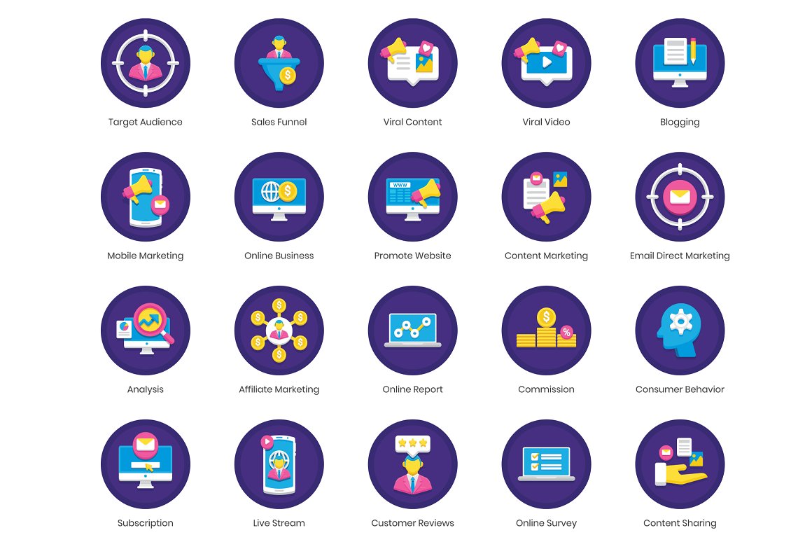 Marketing icons colored.