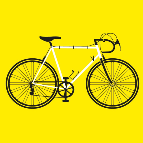 White bike on yellow background.