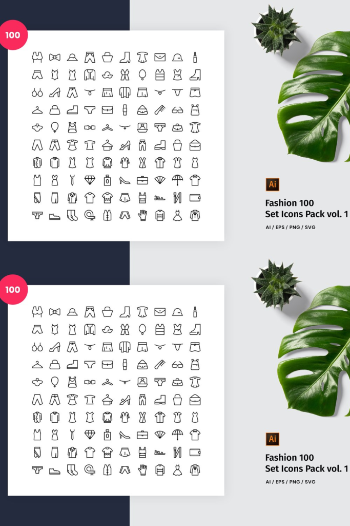 Fashion 100 Set Icon Pack Vol. 1 – MasterBundles