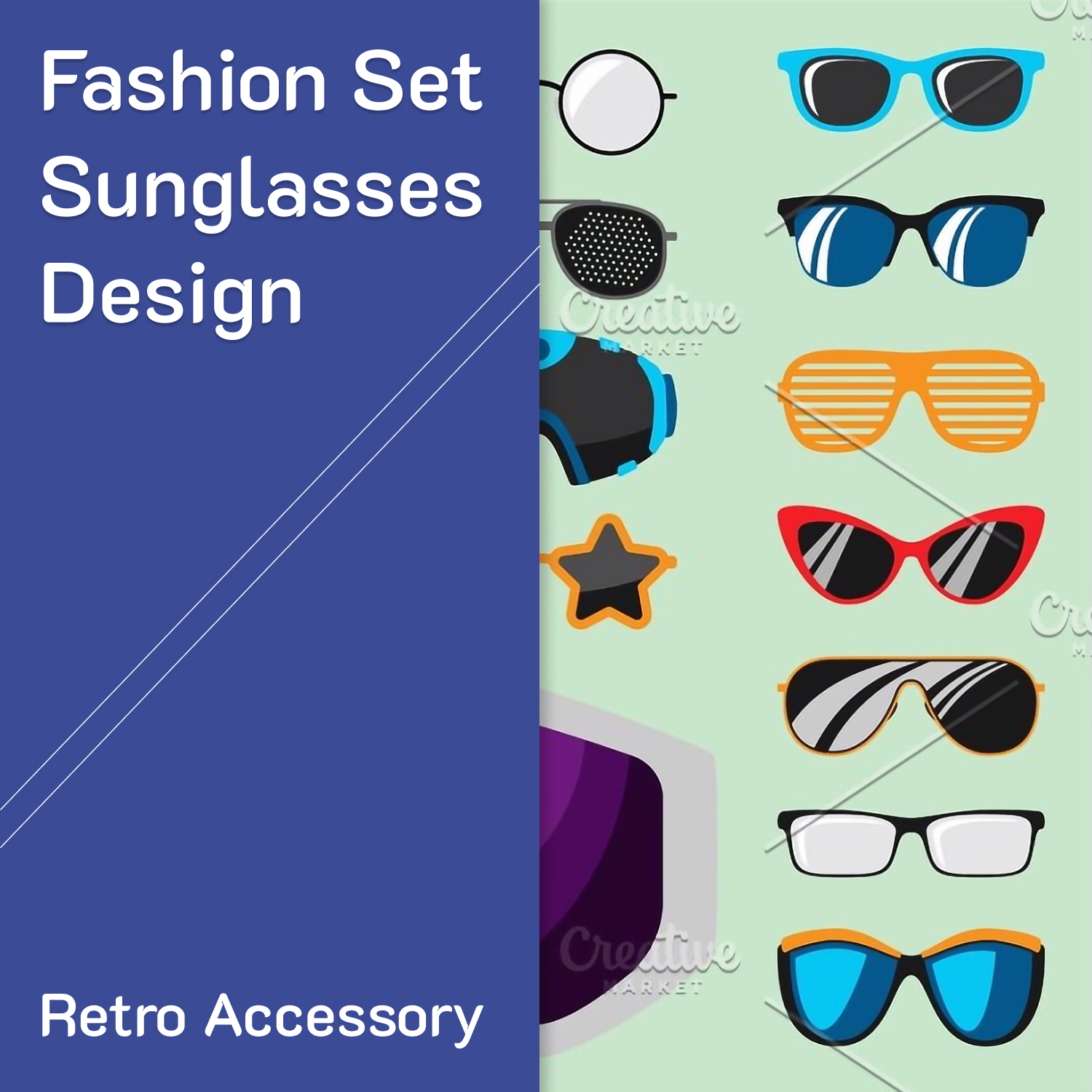 Images preview fashion set sunglasses design retro accessory.