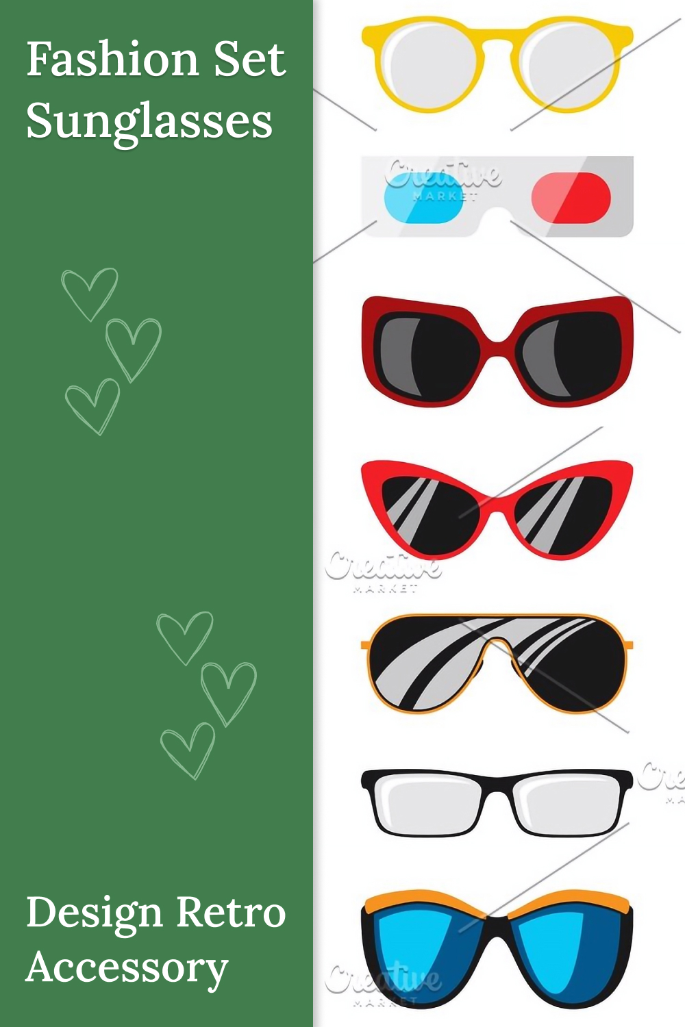 Illustrations fashion set sunglasses design retro accessory of pinterest.