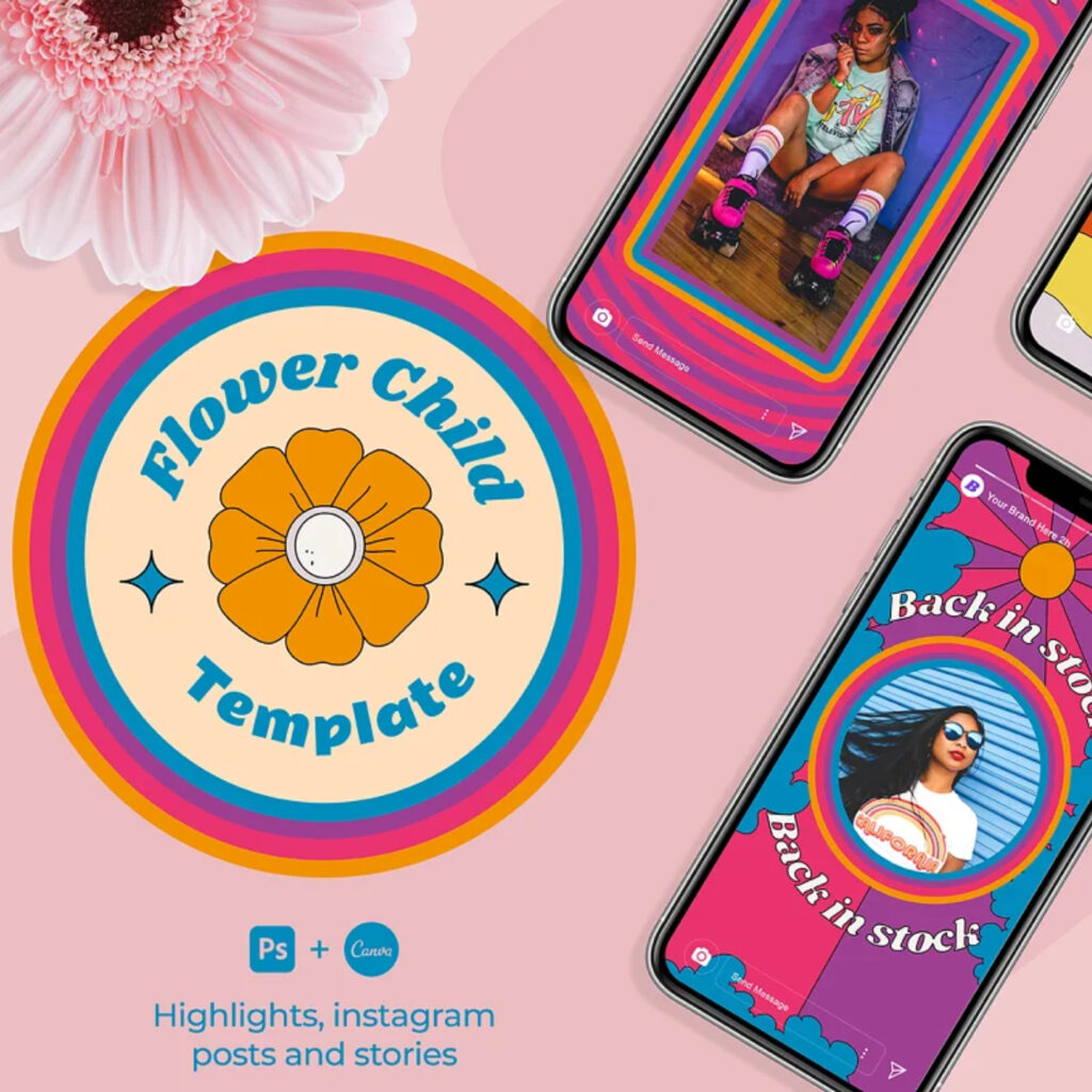 Flower Child Insta Kit PS & Canva MasterBundles