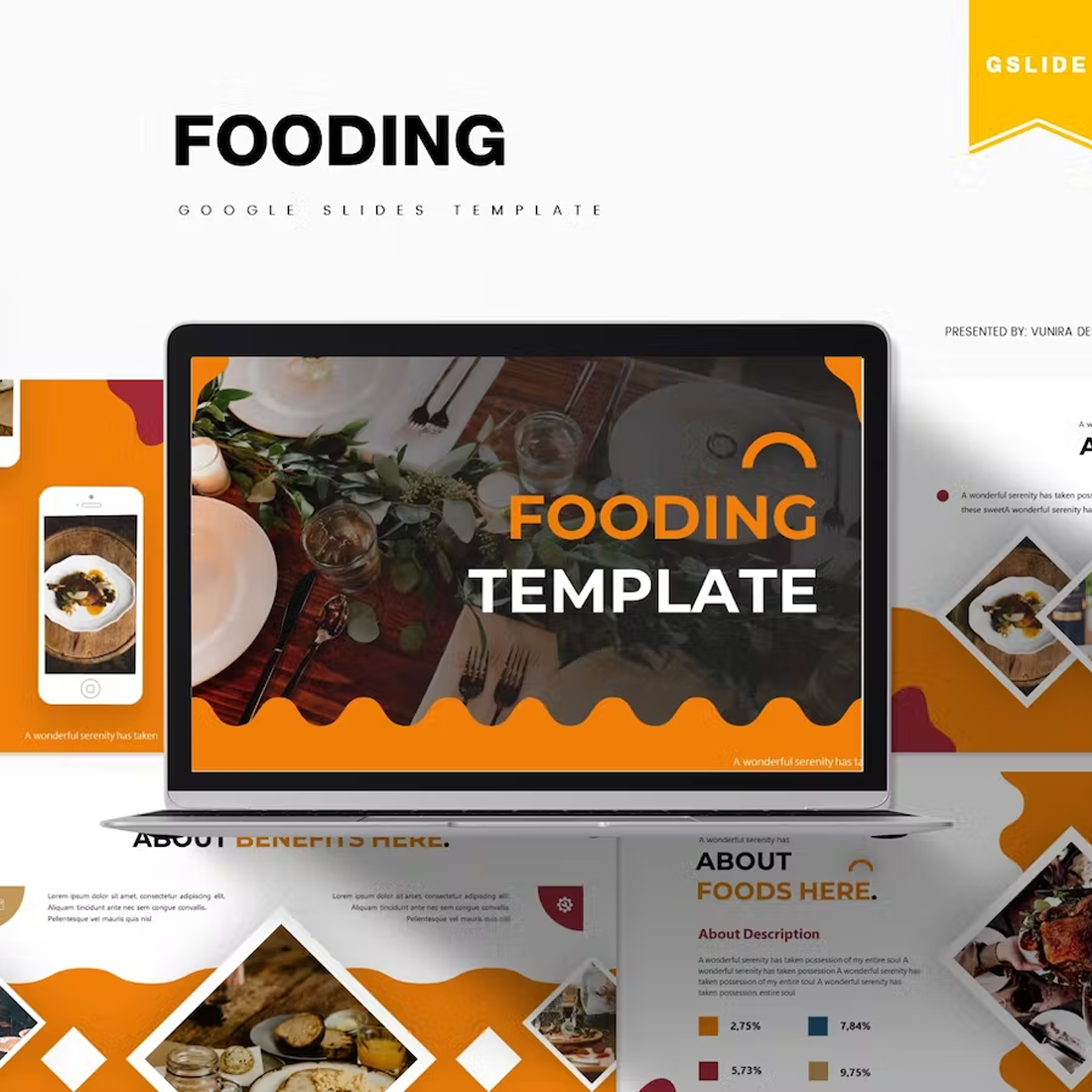 Images preview fooding google slides template.