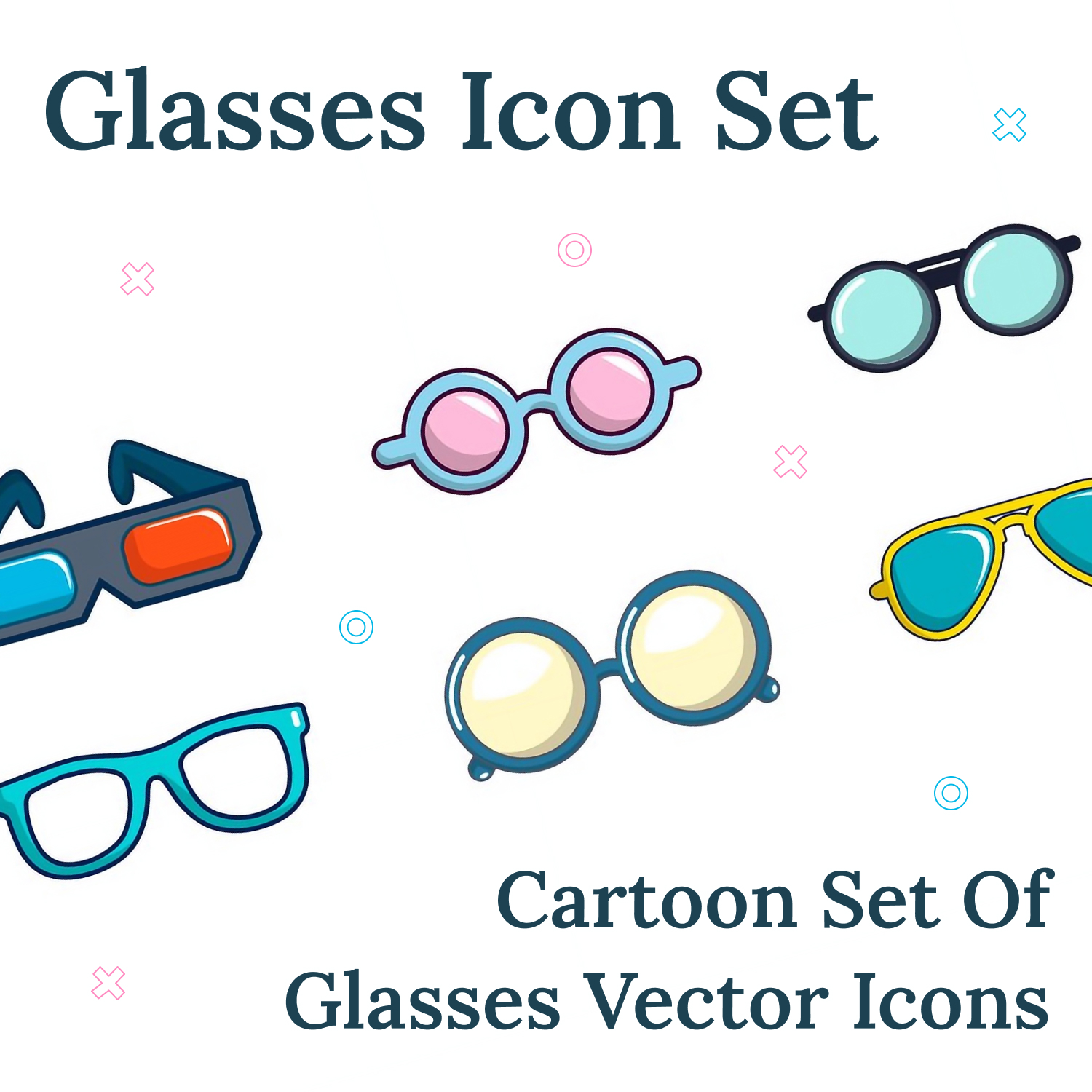 Images preview glasses icon set cartoon style.