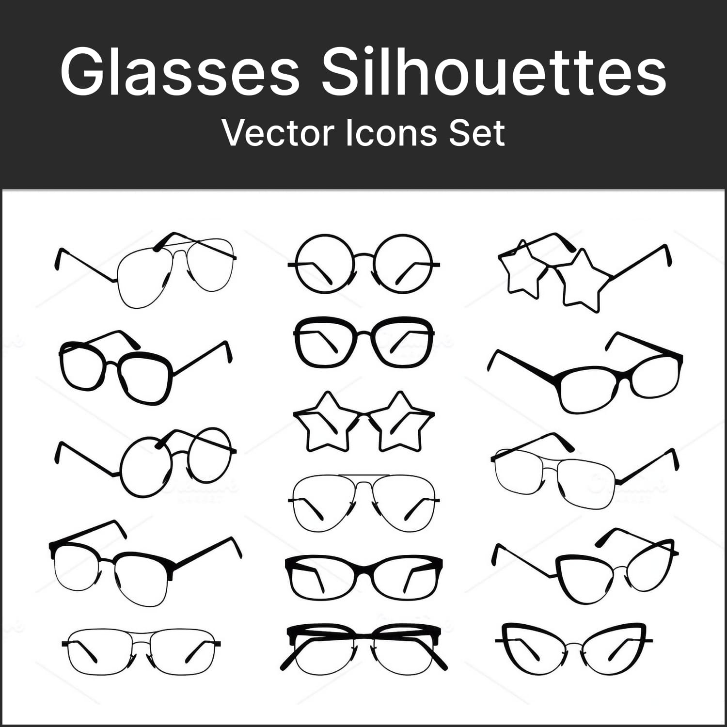 Glasses silhouettes. Modern eyeglasses, main picture.
