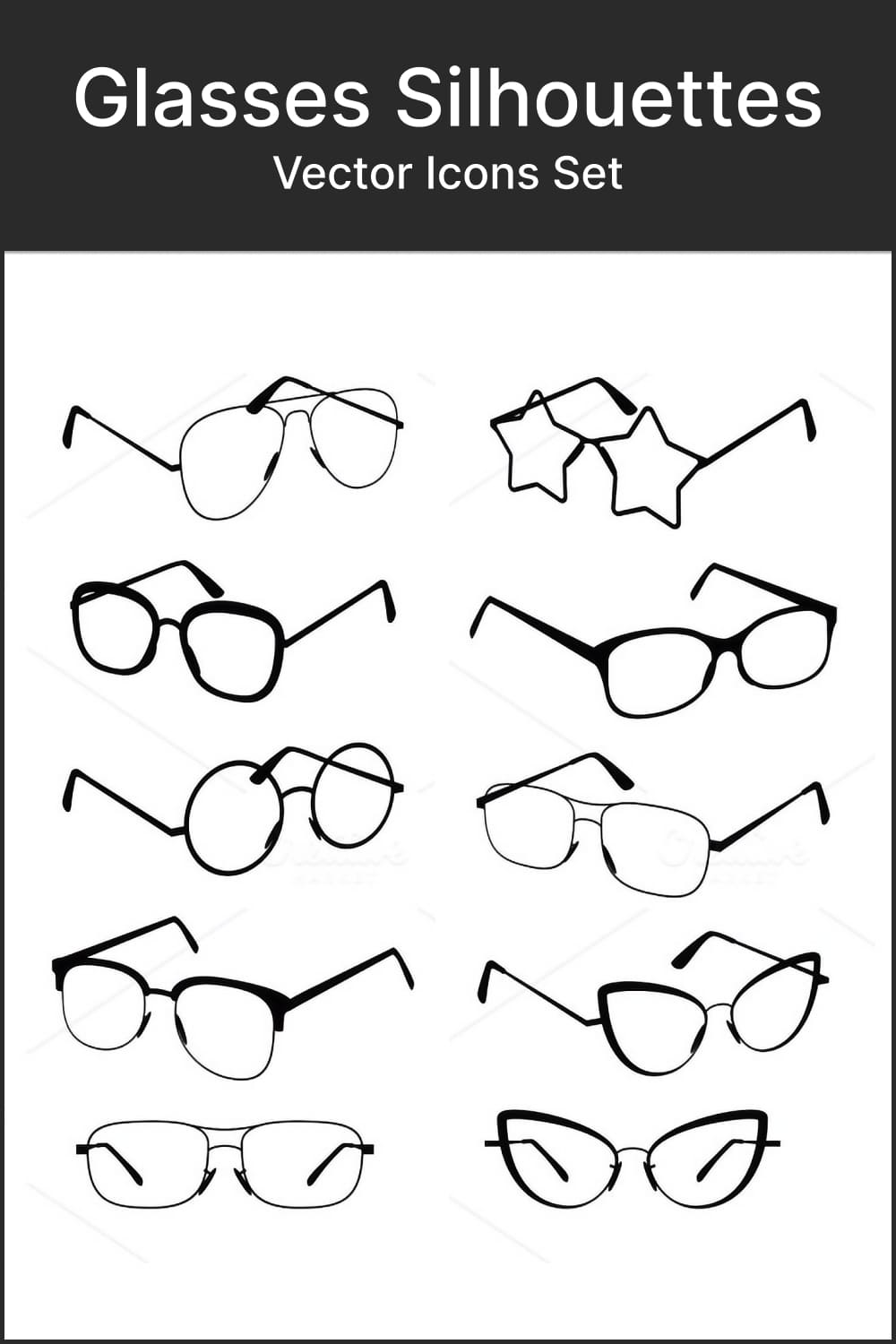 Glasses silhouettes. Modern eyeglasses, picture for pinterest.