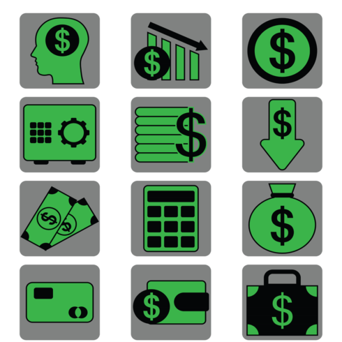 Images preview green financial icons set.