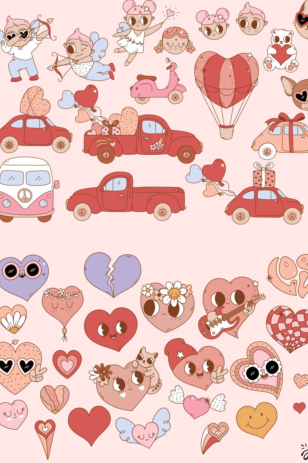 Illustrations groovy retro valentine clipart set of pinterest.