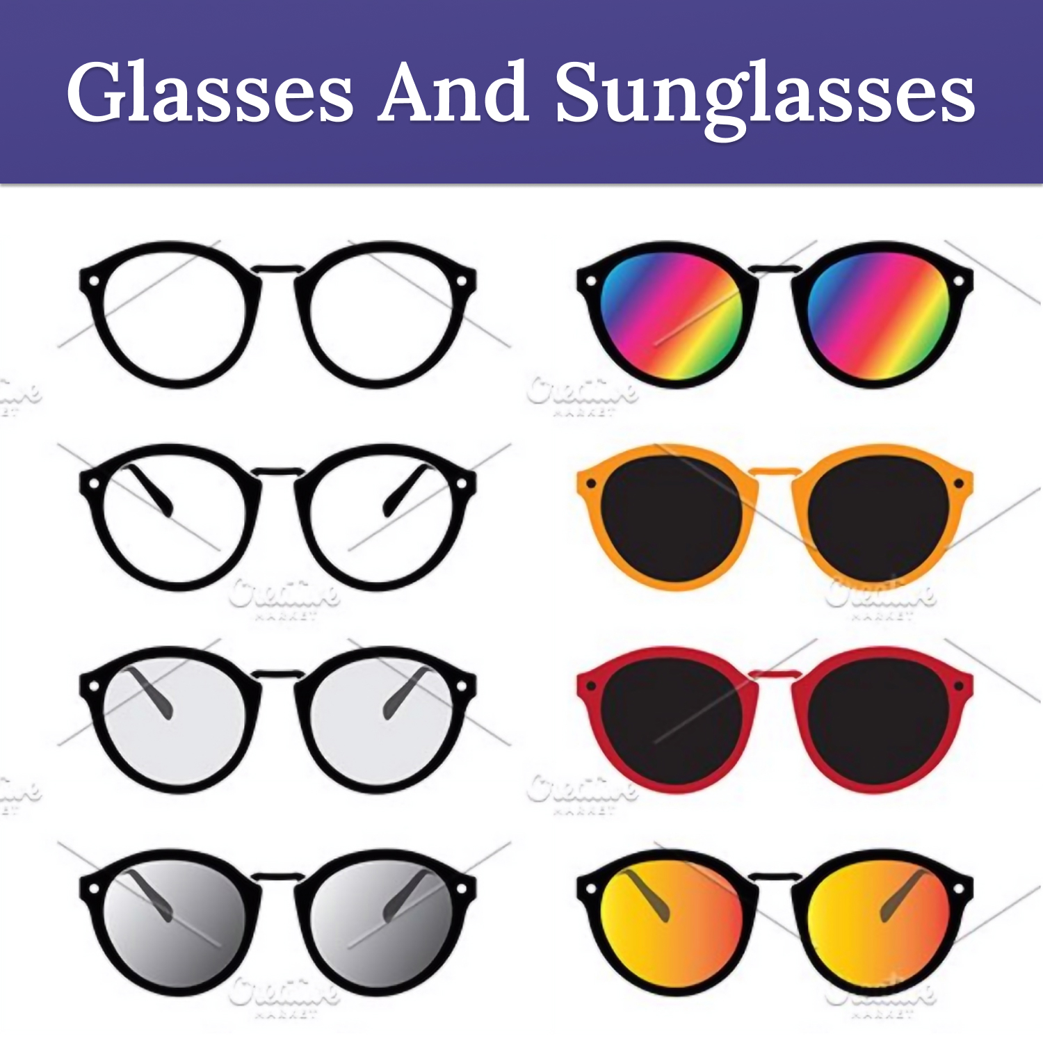 Images preview group of an glasses and sunglasses.