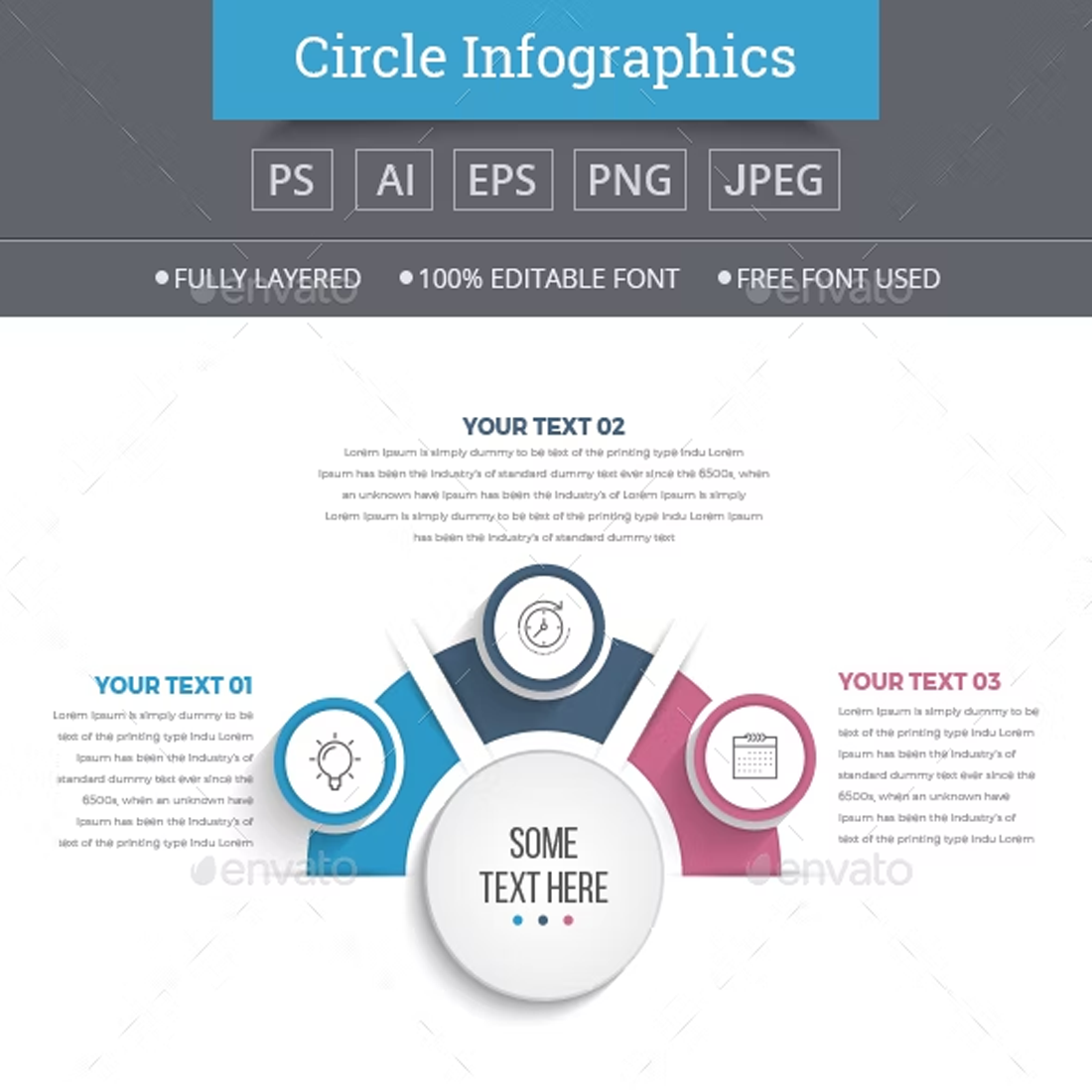 Images preview half business circle infographics 3 steps.