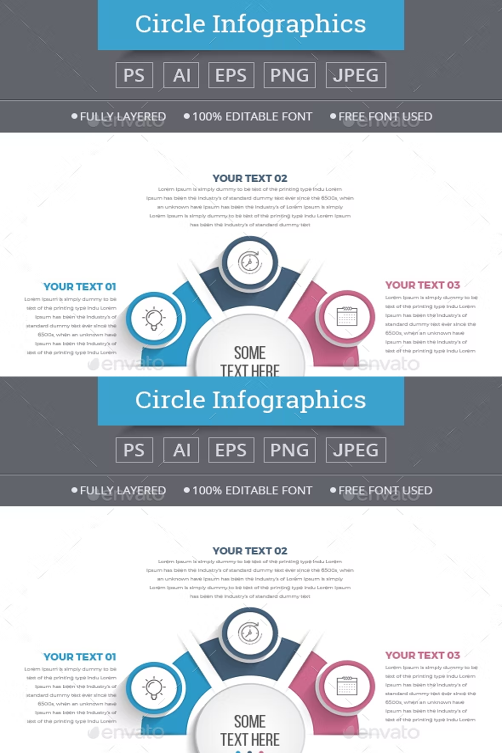 Illustrations half business circle infographics 3 steps of pinterest.