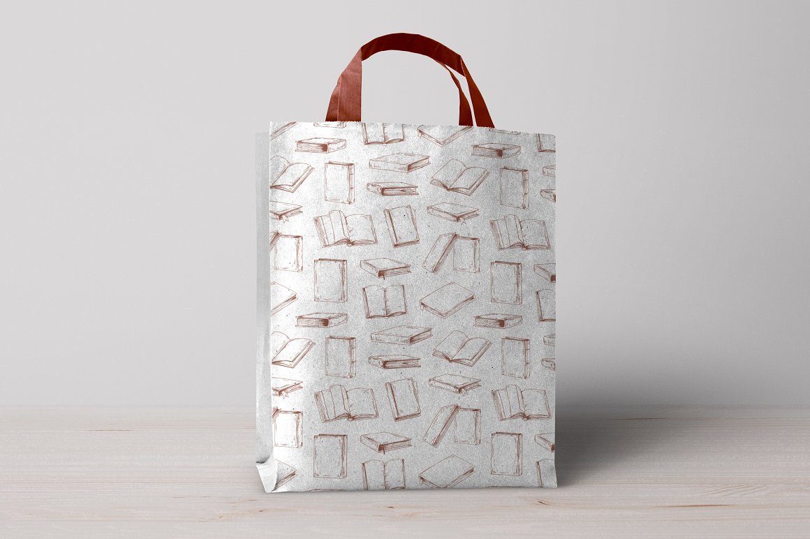 Black and white print on the bag.