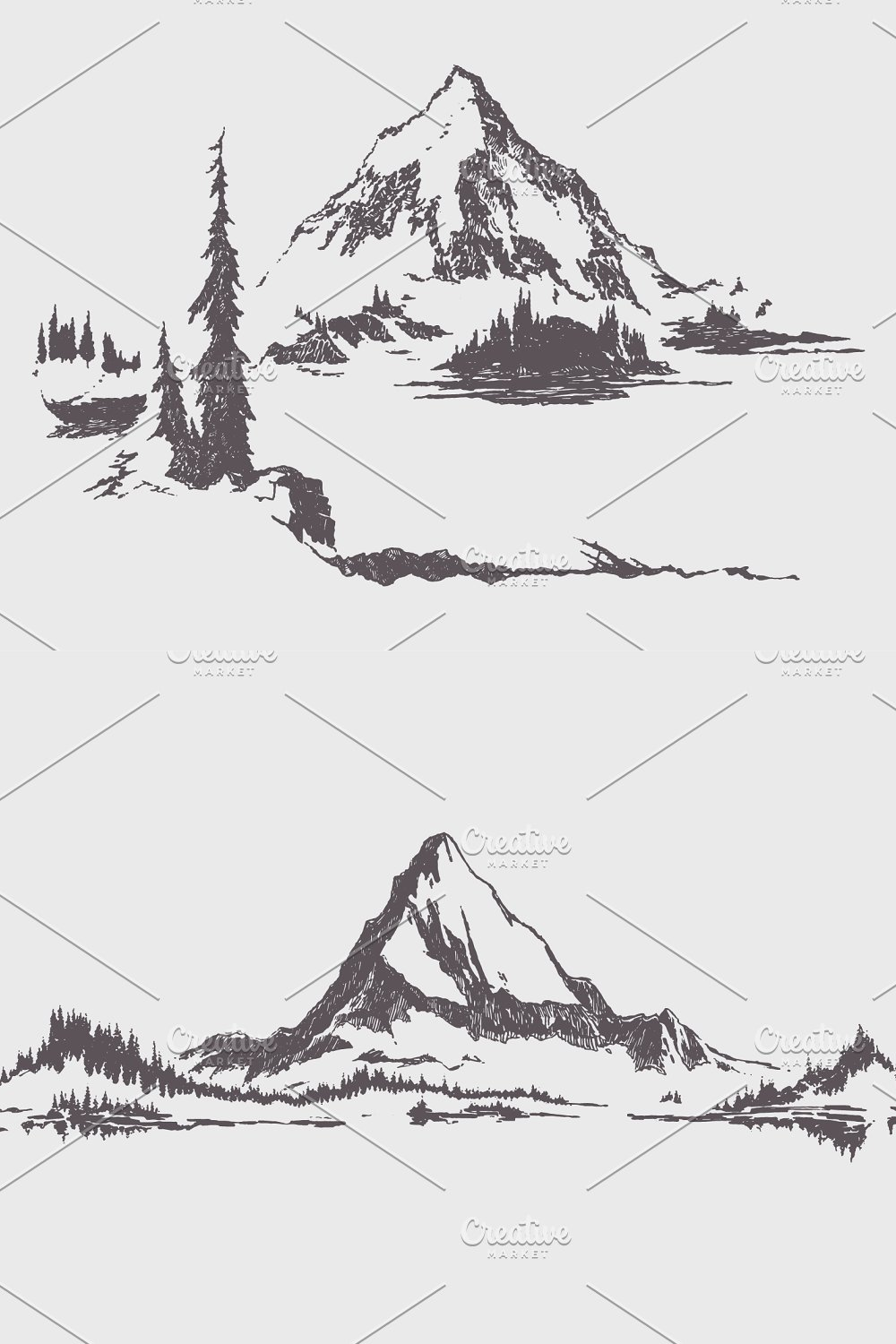 Illustrations high detail mountain landscapes of pinterest.