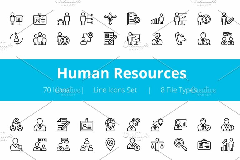 70 Human Resources Line Icons – MasterBundles