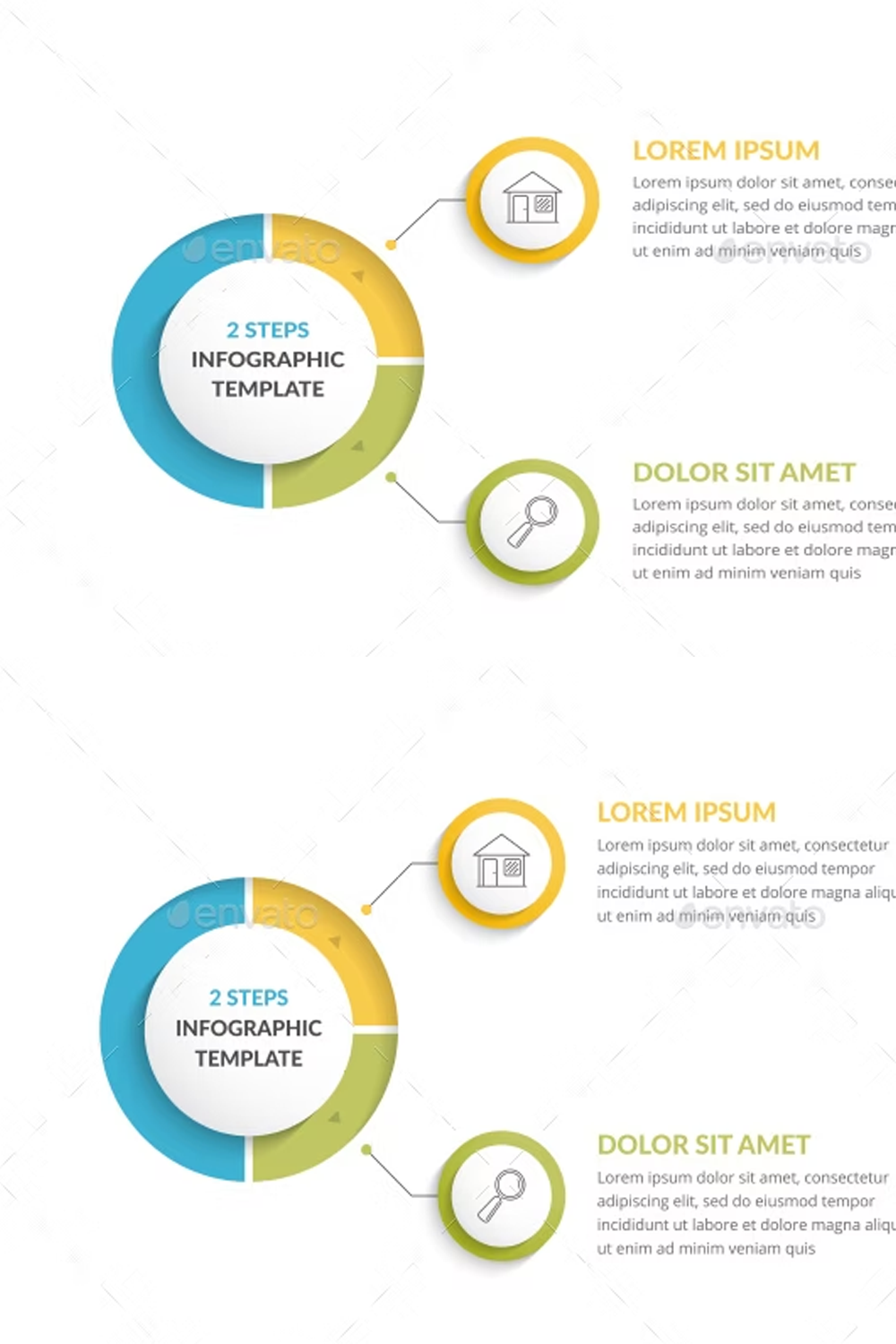 Illustrations infographic template with 2 steps of pinterest.