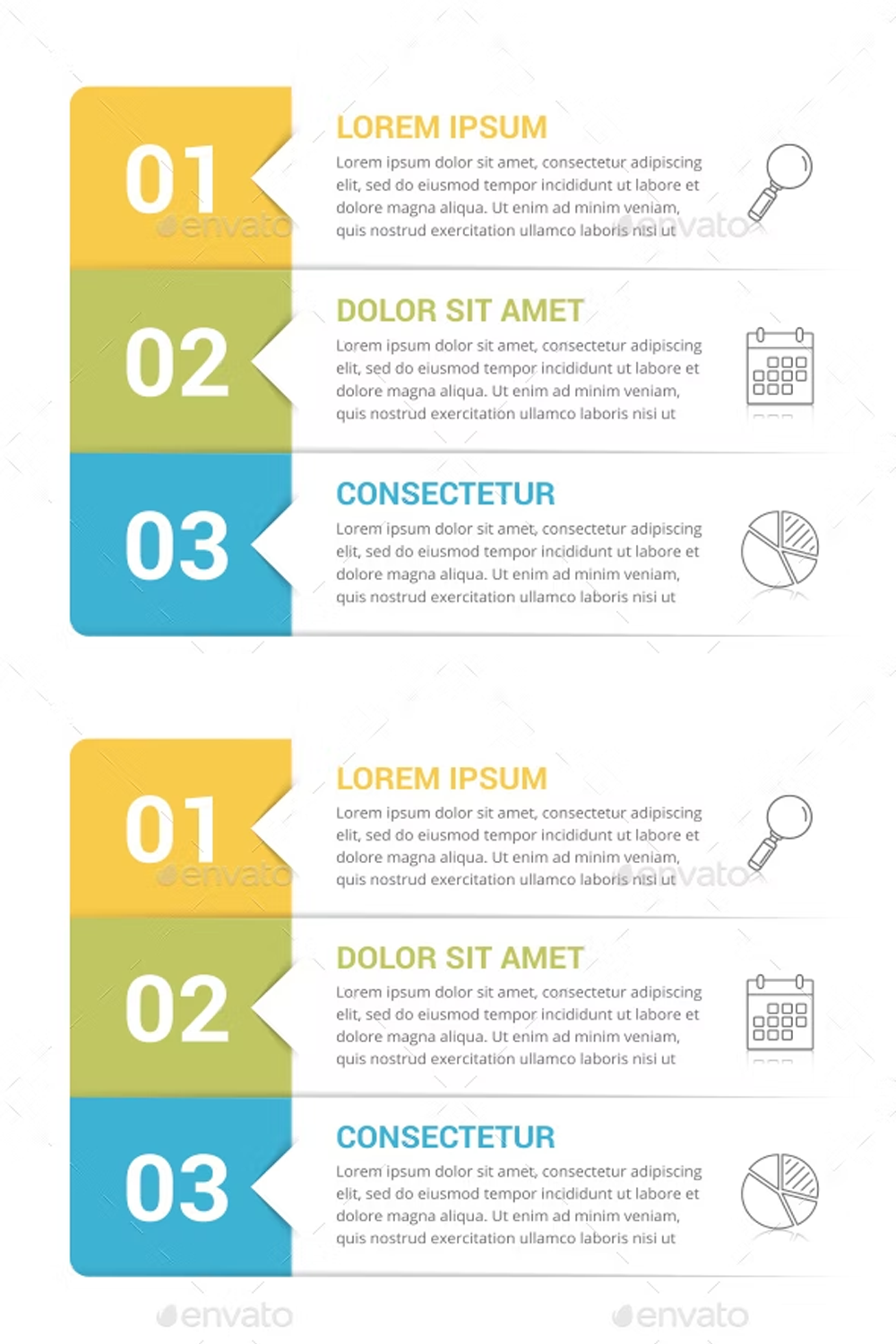 Illustrations infographic template with 3 steps of pinterest.